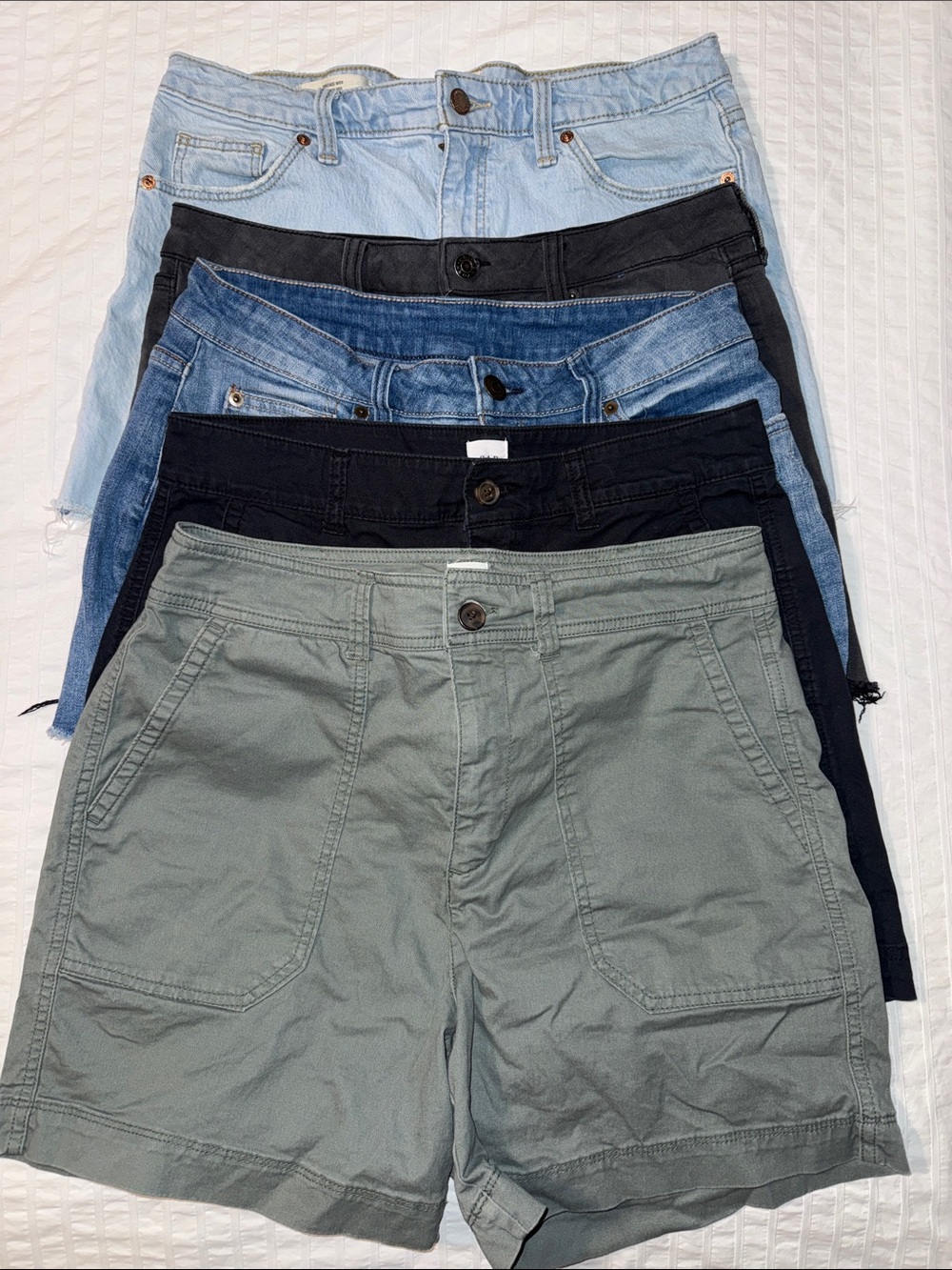 Women's Shorts Bundle - Black, Olive, Light & Dark Denim